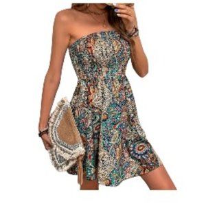 BOHO PAISLEY STRAPLESS DRESS